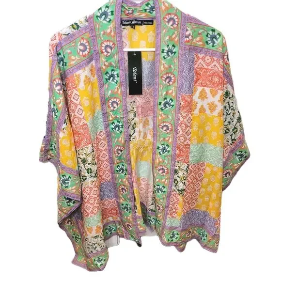 NWT Tolani Collection Patchwork Raelyn Boho Open Kimono Womens Sz Large Petite - Picture 2 of 8